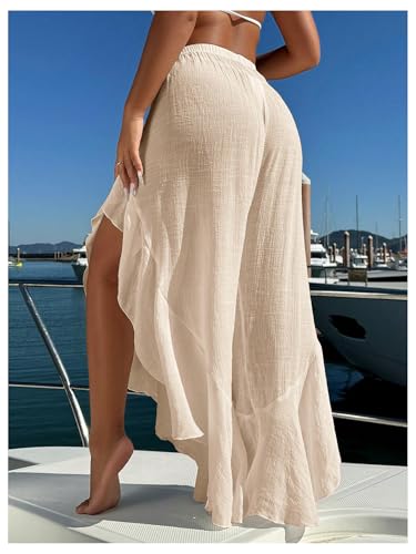 SweatyRocks Women's Sheer Beach Cover Ups Ruffle Elastic Waisted Loose Bathing Suit Coverup Pants3