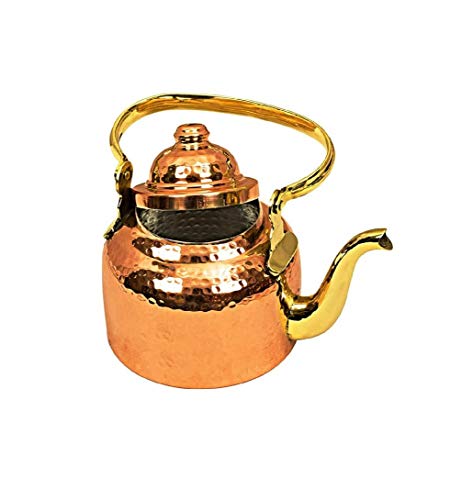 Pure Copper Kettle Solid Copper Hammered Tea Kettle Pot Inside Tin Classic Espresso Coffee Pouring Pot For Home Kitchen, Hotel, Restaurant And Office,Small 33 Ounce Approx For Four Persons #TOP1