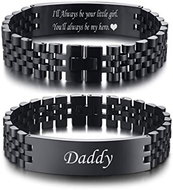 VNOX Father Dad Bracelet for Men - Stainless Steel Link Bracelet Personalized Engraved DAD Jewelry Father Day Birthday Gift for Men DAD Father from Daughter