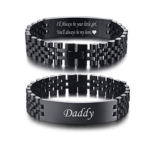 VNOX Father Dad Bracelet for Men - Stainless Steel Link Bracelet Personalized Engraved DAD Jewelry Father Day Birthday Gift for Men DAD Father from Daughter by VNOX - Used condition - US$8.48
