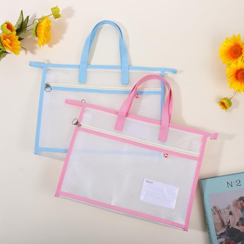 Image of 2 Pcs A4 Project Bag for Quilting Craft Storage for Quilters Clear Mesh Design Art Supply Bag Artwork Storage Organize for Artworks Charts and Teaching Material Multipurpose (13.4 x 10.2 Inch)
