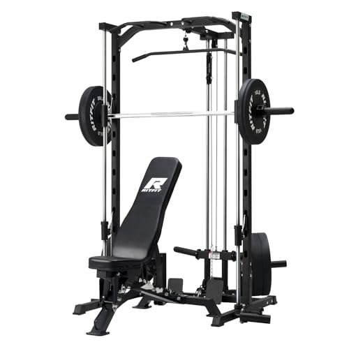 RitFit Smith Machine Power Rack with LAT-Pull Down System, Landmine, Barbell Bar, Plate Storage Pegs and More Training Attachment, 1000 LBS Multifunction Squat Rack for Home Gym (BP230 Package)