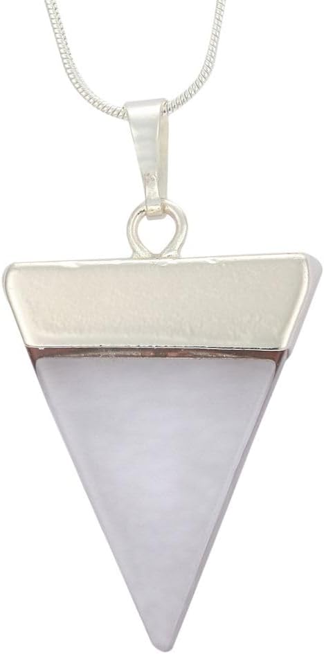 1pc Natural Gemstone Triangle Pendant Necklace Healing Crystal Stone Quartz Reiki Chakra Energy Rock 18 Inch Stainless Steel Chain Waterproof Women Jewelry