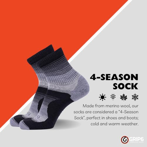 Image of GRIP6 Wool Micro-Crew Socks: Lightweight Wool Socks for Hiking, All Day Comfort - Wicking Crew Socks for Men and Women