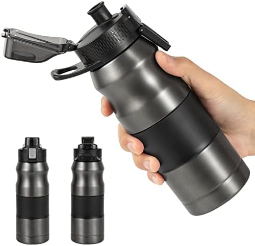 Stainless Steel Insulated Bottle-Vacuum flask Water Bottles Coffee/Juice Cup with Leak Proof Lids,Double Walled Sport Travel Mug with Handle,Keeps Hot and Cold BPA Free 17oz (Black)