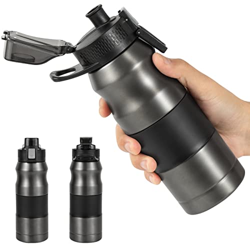 Stainless Steel Insulated Bottle-Vacuum Flask Water Bottles Coffee/Juice Cup With Leak Proof Lids,Double Walled Sport Travel Mug With Handle,Keeps Hot And Cold Bpa Free 17Oz (Black) #TOP3