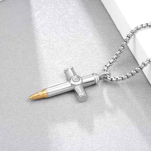 925 Silver Bullet Cross Urn Necklace for Men - Ashes Keepsake Memorial Gift3