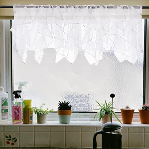 Pearage Ruffled Voile Semi Sheer Curtain Valance, Kitchen Living Room Shabby Chic Ruffle Valance Curtains, Girls Daughters Bedroom Cascade Window Valance Ivory 50X16 Inches #TOP3