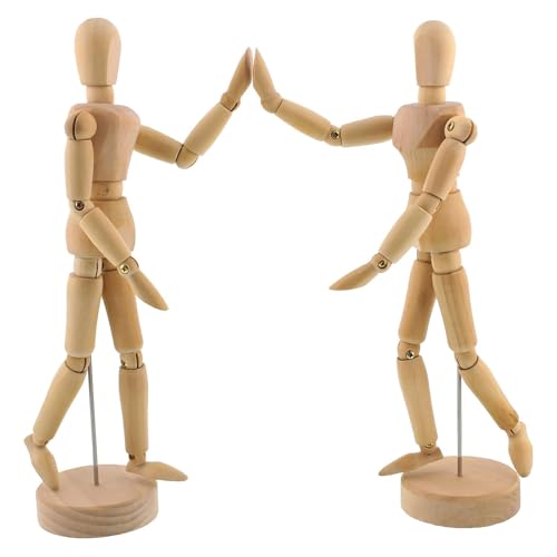 2pcs Wooden Mannequin Body, 21cm/8 Inch Drawing Mannequin, with Stand - Flexible Joints Artist Manikin Wood Model Human Artists Mannequin with Stand for Art, Home Decoration