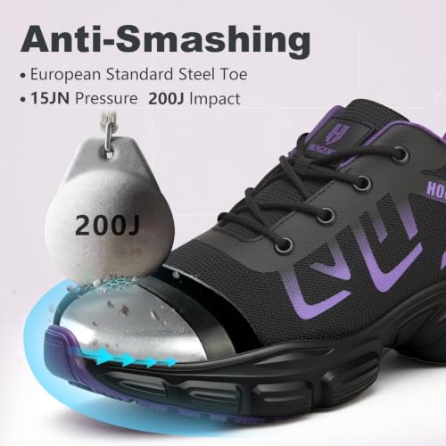 Image of Hogent Steel Toe Shoes for Men Lightweight Comfortable Non Slip Work Shoes Women Puncture Proof Safety Sneakers for Industrial Construction & Daily Life
