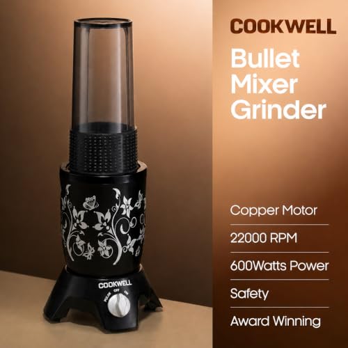 Cookwell Bullet Mixer Grinder 600W 3 Jars Midnight Black - Image 3