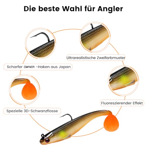 TRUSCEND Einfacher Fang Gummifische mit BKK-Haken, Besondere Vibrierende Schwimm- & zitternde Jigging-Aktion für mehr Bisse, tolle weiche Köder für Barsch, Forelle, Hecht, Zander – Bild 3