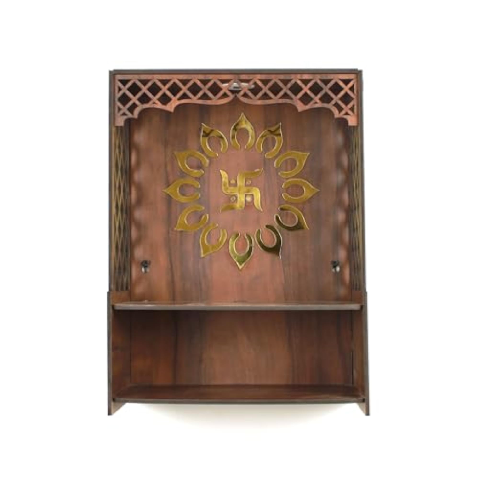 Wooden Wall-Mounted Pooja Mandir with LED Light, Decorative