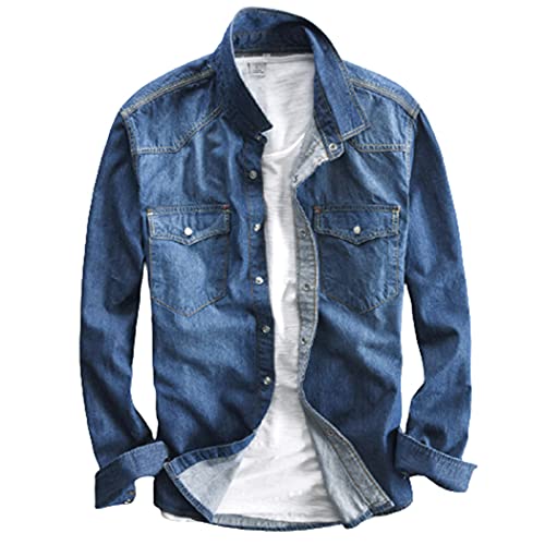 Chemise homme manches longues bleu foncé M retro bureau automne