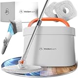 Wischmopp Set mit Eimer | 2-Kammer-System saubere Schmutz- und Frischwassertrennung | Bodenwischer für effizientes Reinigen | Auswringfunktion Wischpads (Grau)