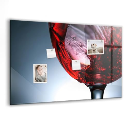 Tableau magnétique design en verre 90x60cm vertical ou horizontal motif verre de vin pour bureau