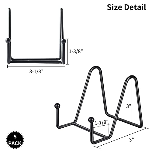 IBosins 5 Pack 3 Inch Small Plate Holder Display Stands, Mini Metal Black Frame Stand for Picture, Book, Photo Easel, Creation, Collectibles - Thumbnail 2