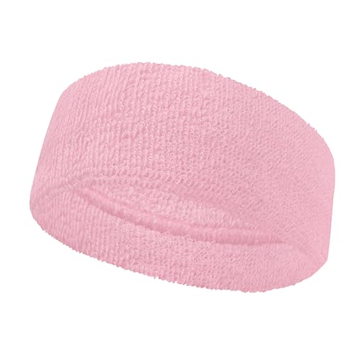 COUVER 3 Inch Wide Cotton Terry Cloth Headband Sweatband, Light Pink