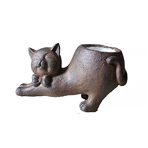 Kopfskulpturen Casual Blumentopf Schlafkatze Skulptur Ornament Harz Pflanzgefäß Kreative Gemalte Balkon Terrasse Garten Outdoor Courtyard 40X20X22 cm. HAODAMAI (Color : Brown) Cover