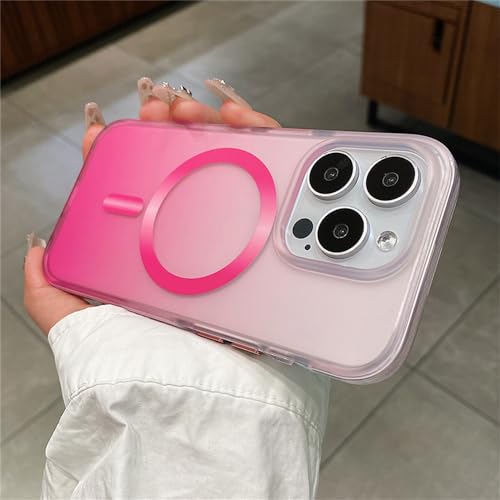 Coque iPhone 15 magnétique en acrylique mat de luxe rose dégradé