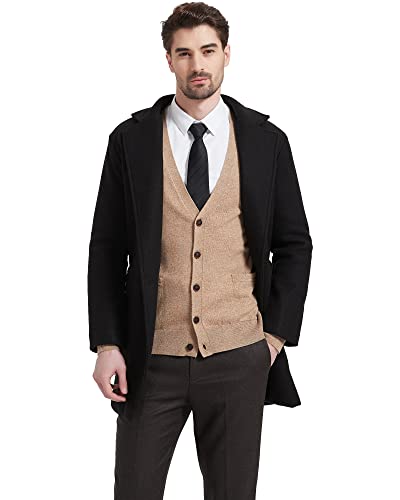 Kallspin Men's Cardigan Sweater Cashmere Wool Blend V Neck Buttons Cardigan With Pockets(Coffee, X-Large) #TOP6