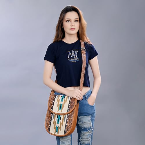 American Darling Messenger Bag Saddle Blanket Fabric Genuine Leather Western Women Handbag Purse | Cute2