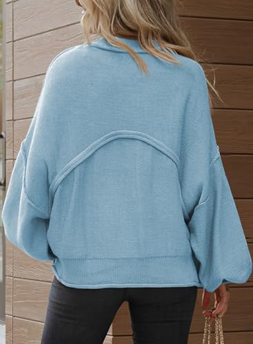 Image of Dokotoo Women's Sweater Tops 2026 Ribbed Knitwear Lantern Pullover Sweater