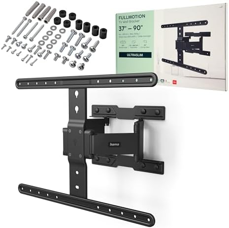 Hama TV Wandhalterung schwenkbar, neigbar, Slim, 37-90 Zoll, bis 50kg | TV Wandhalterung schwarz, VESA 200x200 bis VESA 600x400, ausziehbare Halterung, geringer Wandabstand, mit fi