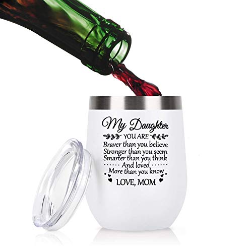 Fayerxl 12 Oz Wine Tumbler With Lid With Sayings For Daughter,Personalized Insulated Wine Glasses Engraved Funny Wine Mugs For Teen Girl Birthday Gift #TOP1