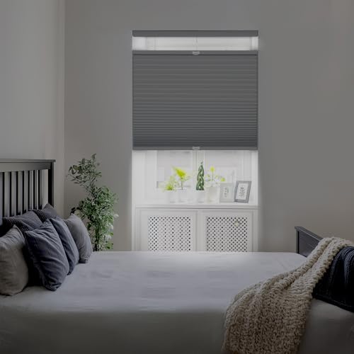 DEZ FURNISHINGS Cordless 1.5" Blackout Top Down Bottom Up Cellular Shade, Energy Saver, 63" W x 64" H, Anchor Gray