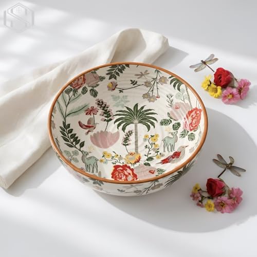 Image of SNS Palm Jumeirah Ceramic Serving Bowl | Premium Salad & Snacks Bowl | Semi-Matt Floral Dinnerware for Oats Pasta Fruits & Desserts | Tableware for Gifting (Kitchenware Bowl, 1 Piece)