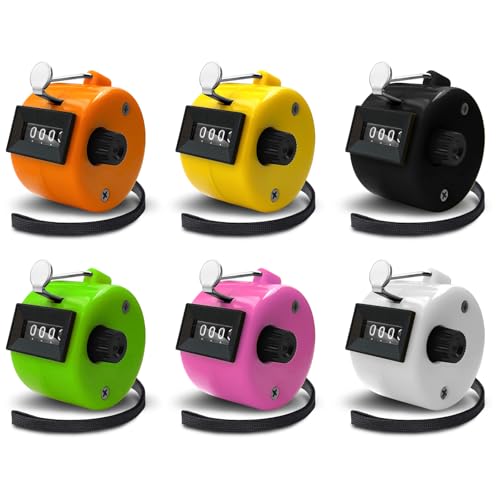 POXXU 6 Pack Clicker Counter, Hand Tally Counters Clicker with Black Nylon Lanyard,4 Digit Display Pitch Counter for Knitting,Coaching,Golf,Lap,Fishing,Umpire,Baseball,Row Sport (Candy Color)