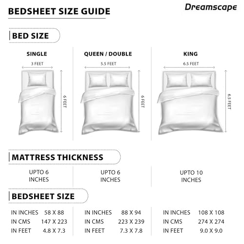 Image of Dreamscape Microfibre Wrinkle & Fade Resistant King Fitted Bedsheet with 2 Pillow Covers - (Size 72 x 78 inches, TC, Colour - Coral)