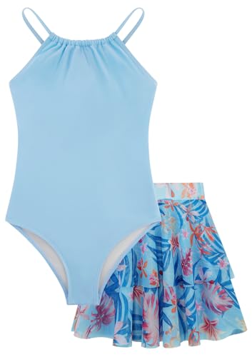 Image of Girls One Piece Swimsuits with Mesh Skirt Tanikini Bathing Suit Swimwear 6-14Y