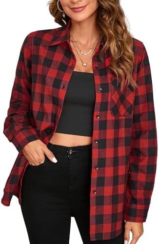 Flannel Shirt for Women Plaid Western Cowgirl Button Down Shirts ...