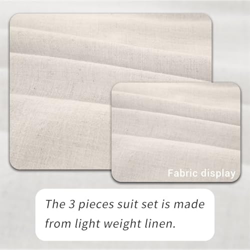Retro Linen Mens Suit 3 Pieces Light Weight Casual Linen Summer Slim Fit Suits Tuxedo Jacket Blazer Vest Pant for Men3