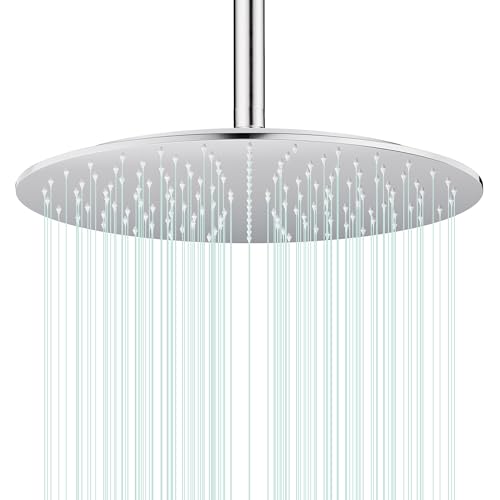 Docce Fisso Rotondo Soffione Doccia a Pioggia in Acciaio Inox Soffione Doccia a Pioggia con Getti In Silicone Anticalcare 304 Acciaio Inox Ultra Sottile (Cromo, 40 cm)