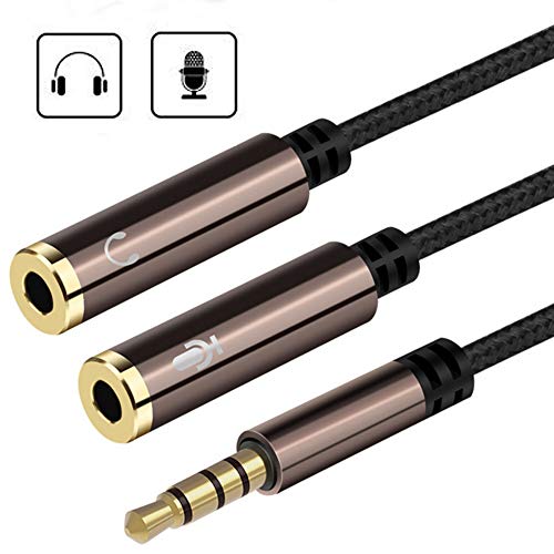 Joyguard Adaptateur Micro Casque, Câble Adaptateur Audio Jack 3.5mm Nylon Tressé Répartiteur Audio et Micro Compatible avec PC Ordinateur, Haut-Parleur etc [Marron]