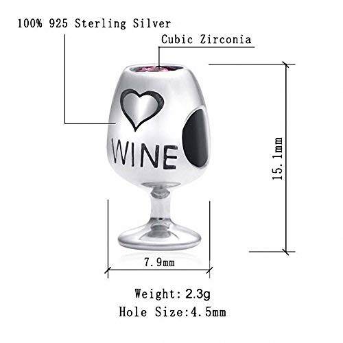 Red Wine Lover Glass Charms Fit Pandora 925 Sterling Silver Love Heart Charm Bead Mothers Day Christmas Gifts For Women Girls #TOP1