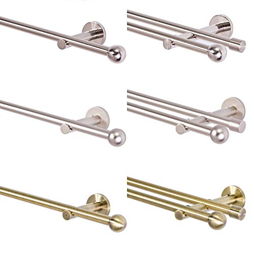TRENDYHOME24 Barra de Cortina Extensible para Visillos de 16 mm, de dos vías: acero inoxidable cromado mate, oro envejecido, 120 – 600 cm, bola (dorado envejecido, 2 vías, 240 cm)