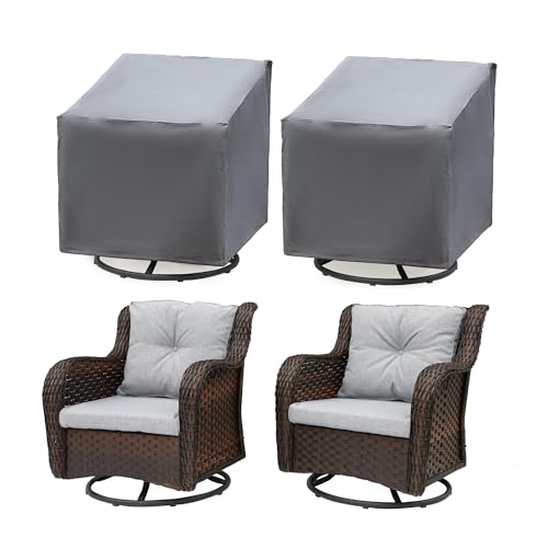 Baner Garden Patio Chair Covers 2 Pack, Outdoor Chair Covers Waterproof 600D Heavy Duty, All-Weather Patio Furniture Covers for Outdoor Swivel Chairs, Lawn Wicker Sofas & Rocking Chairs, Grey