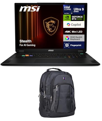 Image of MSI Stealth AI Gaming Laptop 18 inch 4K (Intel Ultra 9-275HX, GeForce RTX 5090 24GB, 64GB DDR5, 4TB PCIe SSD, Bluetooth 5.4, RJ-45, Webcam, Fingerprint, RGB KBWin 11 Pro) w /Premium Backpack