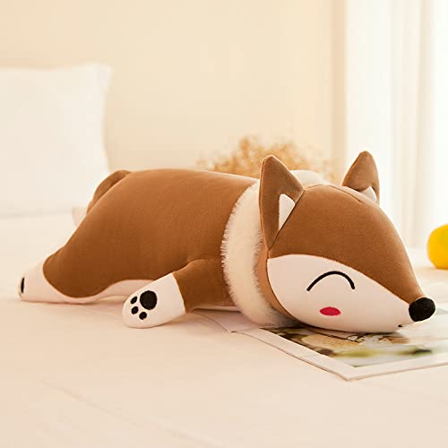 FIASHCN Kawaii Fox Plush Toy Large Size Fox Pillow Stuffed Animal Doll Sleeping Pillow Room Decor For Kids Couples Gifts Brown 90cm