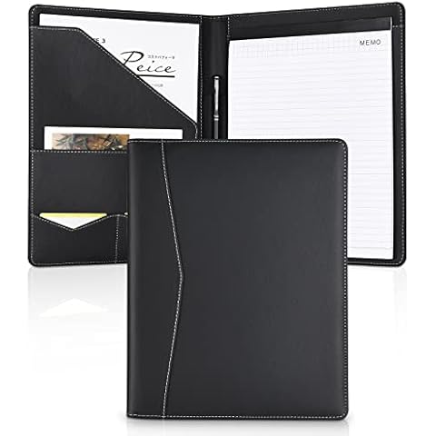Pacific Mailer Padfolio Portfolio Leather Binder, Interview Legal Document Organizer, Business Card Holder Included Letter Sized Writing Pad [Piano Noir Faux Leather Matte Finish] Cover