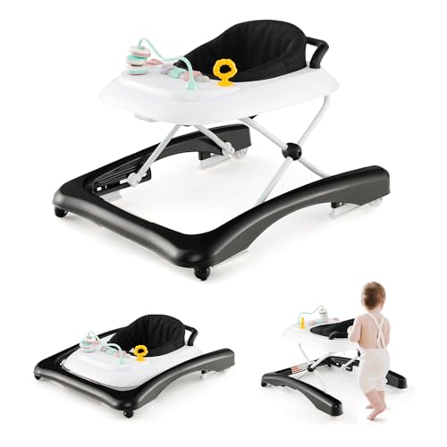 GOPLUS Trotteur Bébé Garçon Fille Evolutif 3 en 1, Trotteur Marche Bebe Pliable avec 3 Hauteur Réglable, Siège et Plateau Amovible, Centre d'Activités...