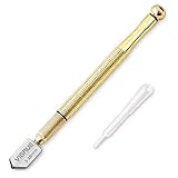 VIGRUE 3mm-18mm Glass Cutter Professional Heavy Duty Golden Handle Pencil Style Oil Feed Carbide Tip Glass Cutter Cutting Tools for Mosaic/Tiles/Mirror/Stained Glass Cutting