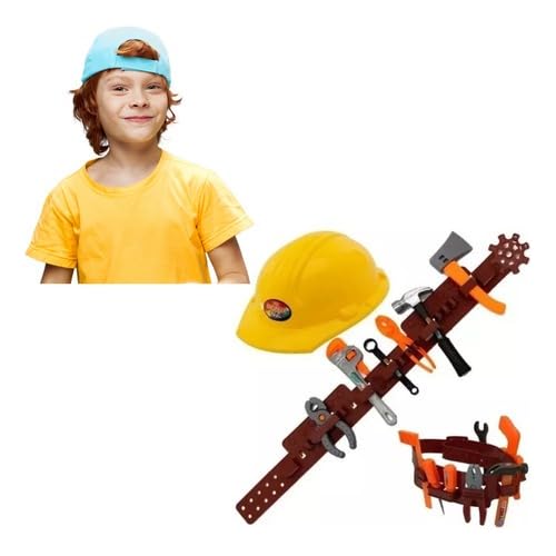 Kit Ferramenta Infantil Jogo com peças como Chave de Fenda Martelo Cinto e Capacete