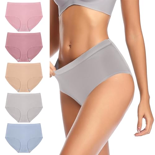 Image of BBXWANG 5 Pack Cotton Underwear Women, Knickers for Women Multipack Comfy Stretchy Womens Pants Ladies Panties Full Briefs (UK, Alpha, M, Regular, Regular, Dusty Rose+Blue+Grey+Apricot+Pink)
