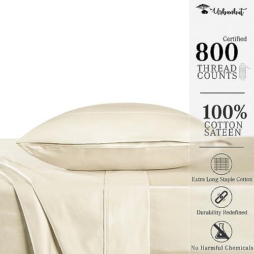 URBANHUT 800 Thread Count Twin Size Egyptian Cotton Sheets Set,3 Pc Bed Sheet Sets for Twin Size Bedding, Luxury Hotel Sheets Sateen Finish Fits 16" Deep Pocket - Ivory