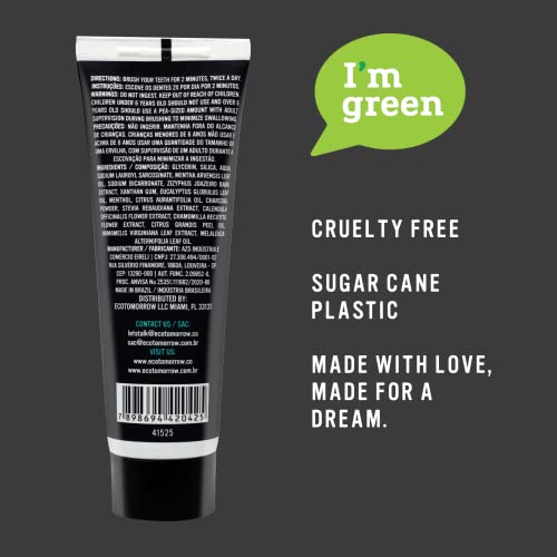 Ecotomorrow Charcoal Whitening Toothpaste - Natural Juá & Tea Tree, Fluoride Free, Plant Based With Peppermint Essential Oil - 4.0Oz (Pack Of 3) #TOP5